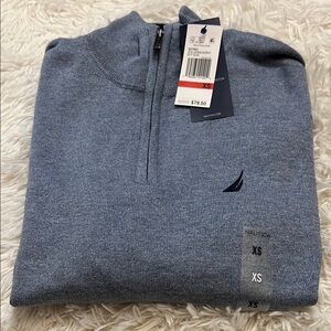 NWT: Nautica Blue Quarter Zip Up Sweater with Stand-Up Collar
